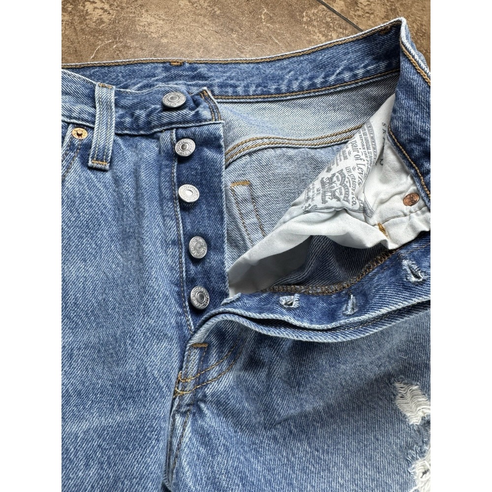 Levi's 501 Women's 26x28 Button Fly Skinny Leg Big E Light Washed Distressed - Picture 4 of 13